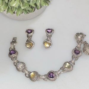 Judith Ripka Amethyst Heart Mother of Pearl,Gold Foil Doublet Heart Bracelet.